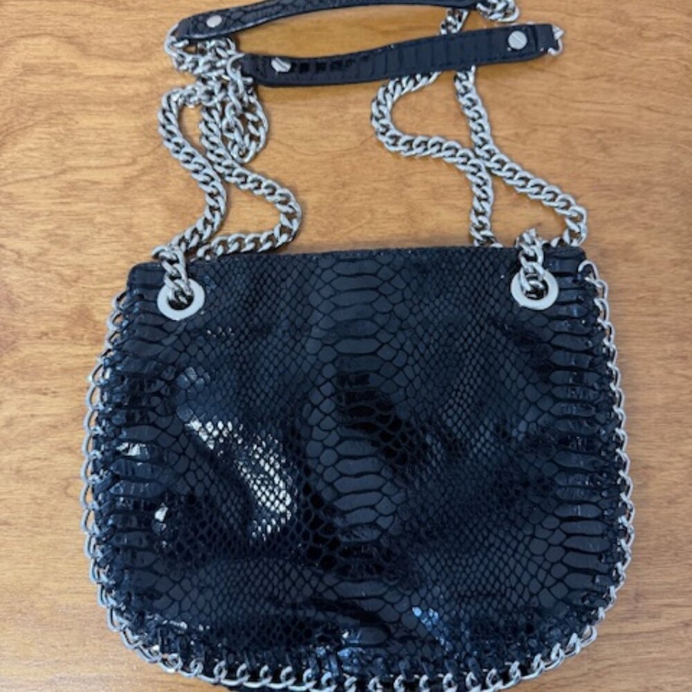 Michael Kors Black Snakeskin Embossed Chain Trim Shoulder/Crossbody Bag